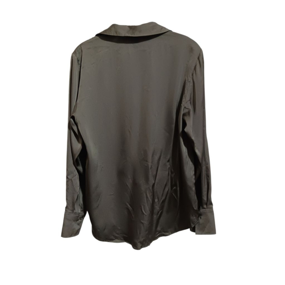 H&M Silky Feel Olive Green Button Front Blouse with Button Cuffs in Olive Green - Picture 5 of 7